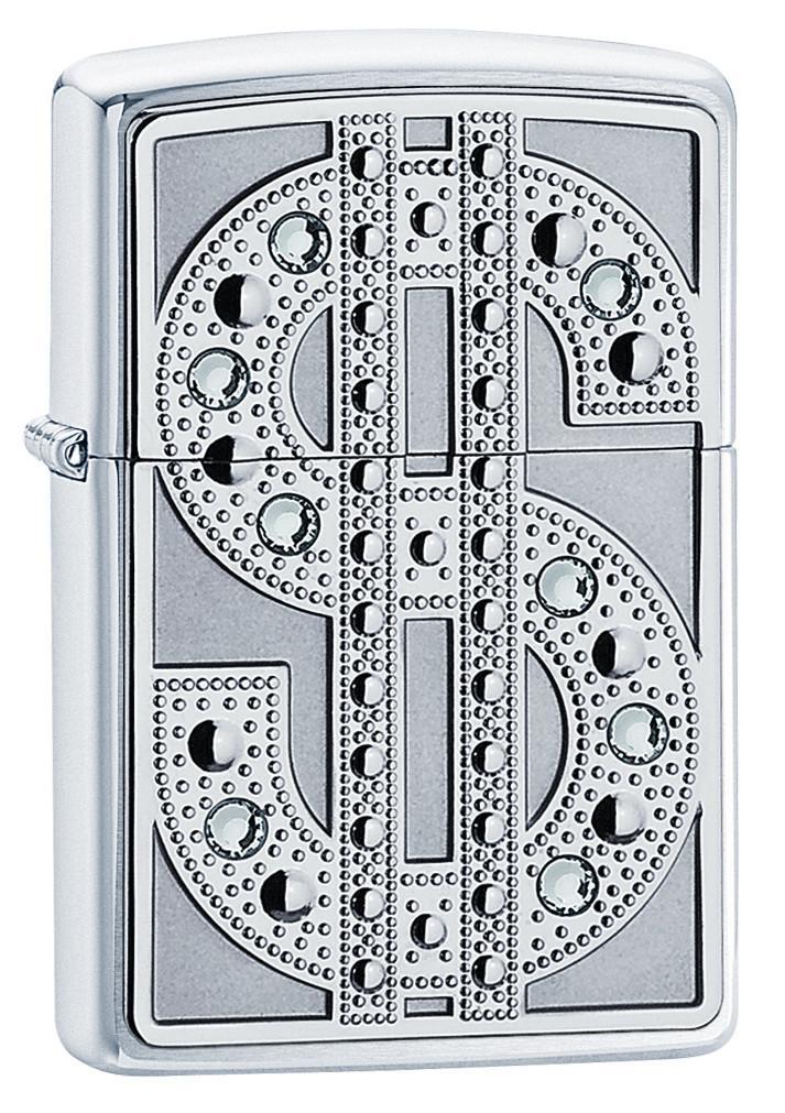 Zippo Swarovski Bling Brushed Chrome Emblem Pocket Lighter Zippo